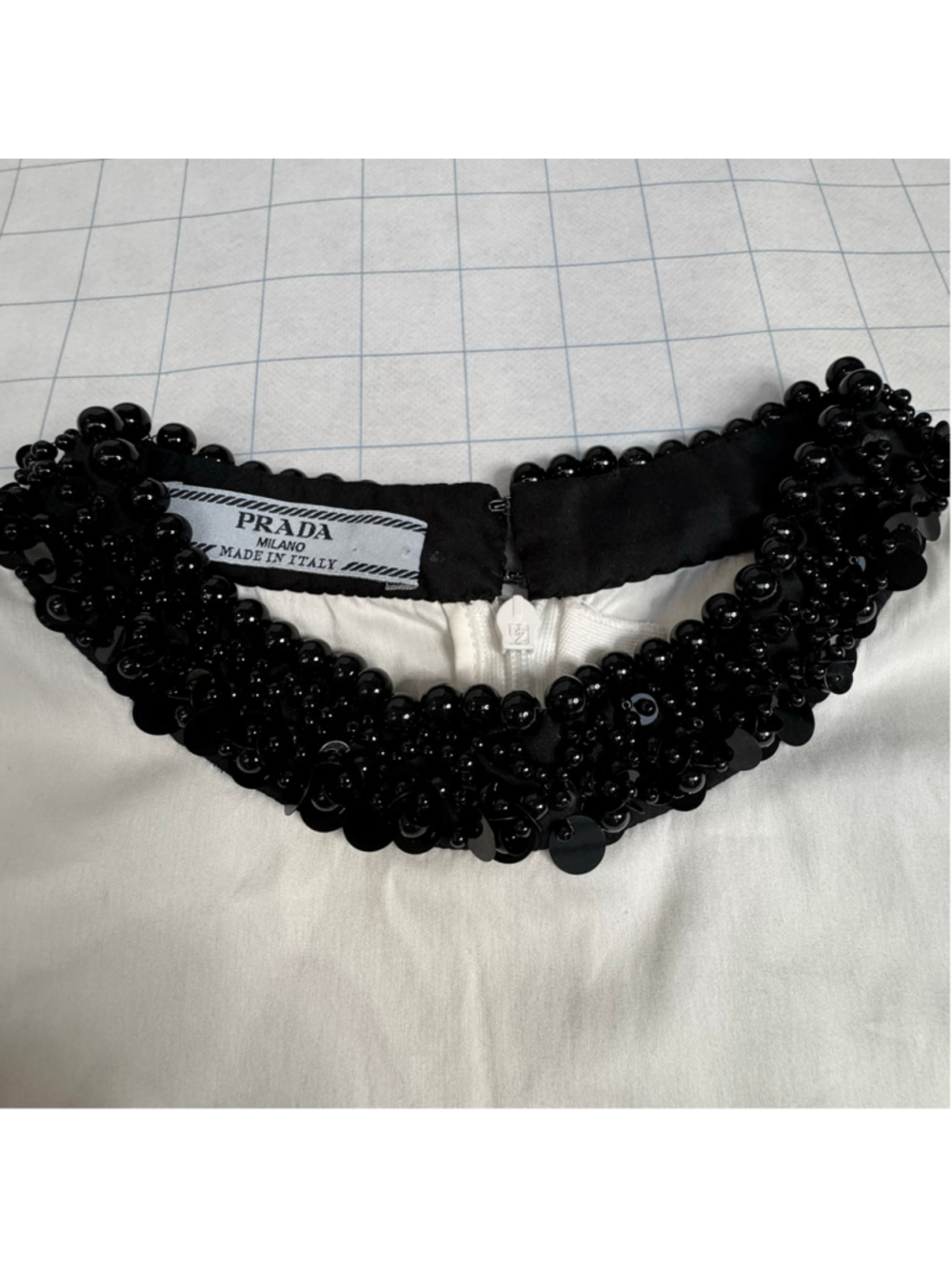 Women's Prada Beaded Collar Sleeveless Blouse White Black Size 8